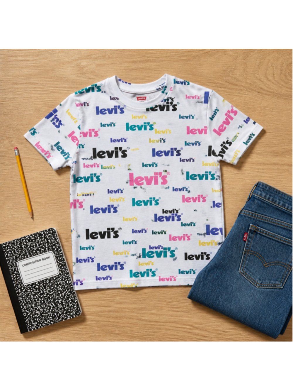 Girls Levi's Short Sleeve Logo Tee, Size M, White Multicolor